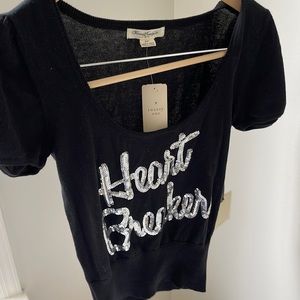Heart Breaker Sequin Black Puffy Sleeve Top